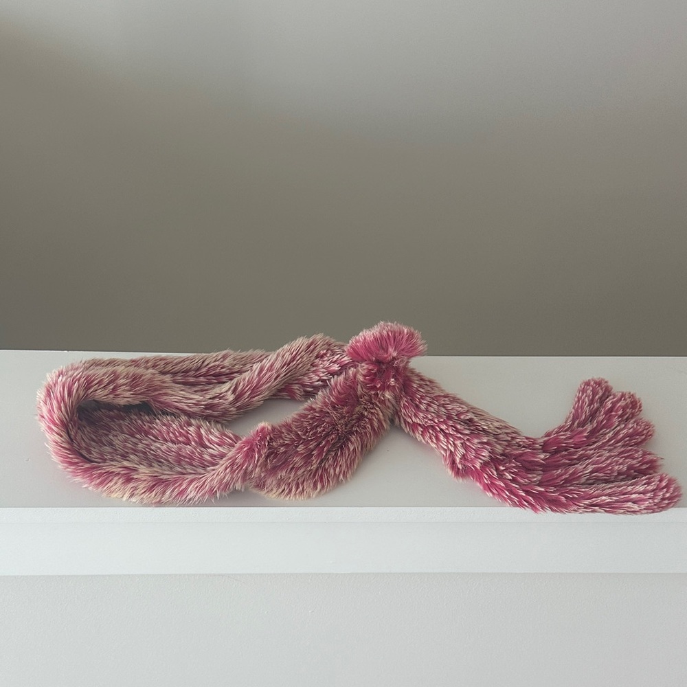 Rabbit fur Chic Pink and Cream Twisted Scarf